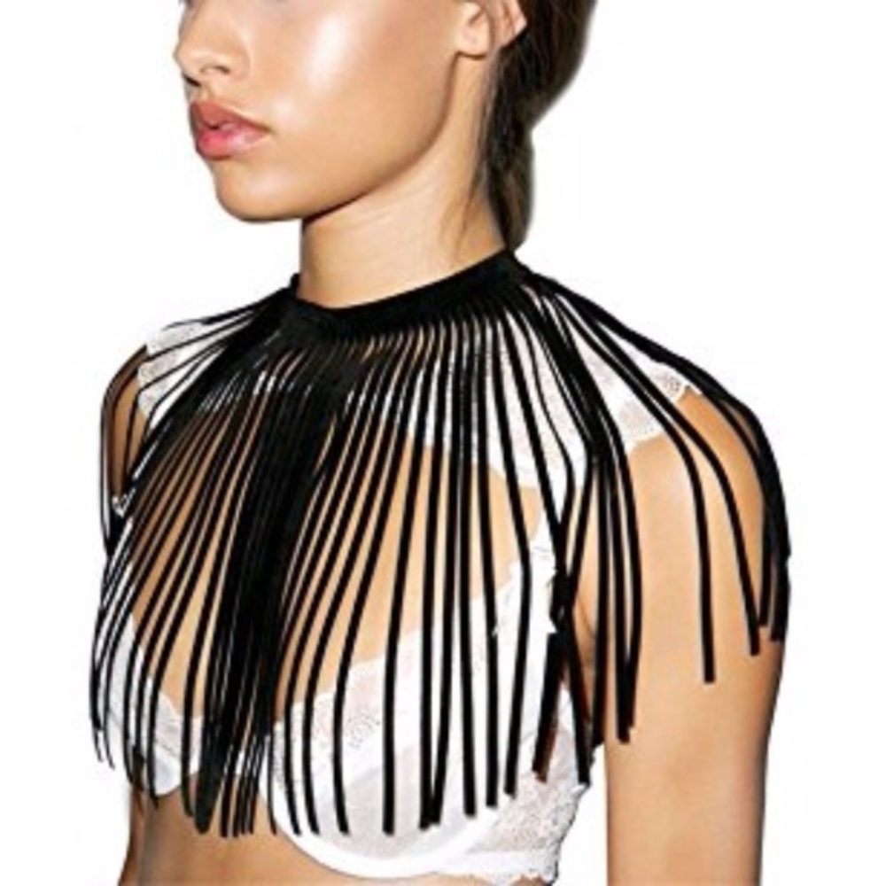 Suede Fringe Bib Necklace Custom Made - Picture 4 of 8